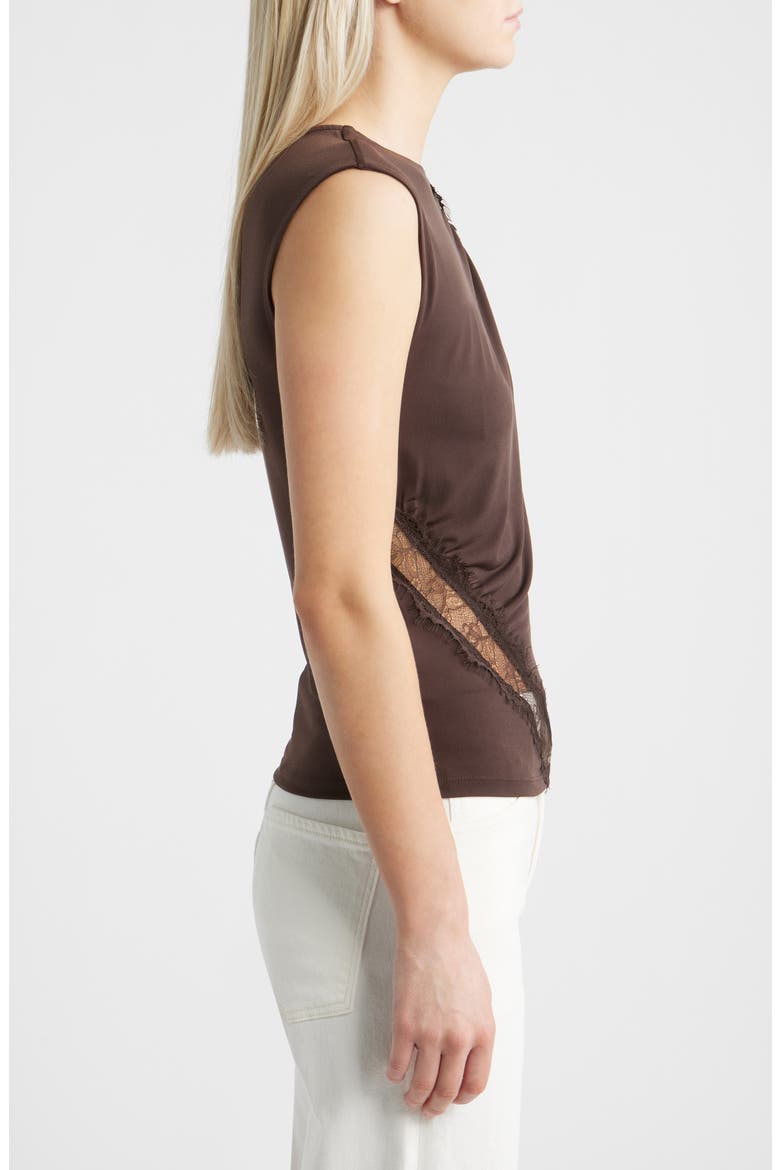 Cindy Lace Panel Ruched Top, Alternate, color, BROWN