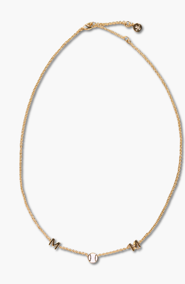 Nickel & Suede Baseball Mom Necklace, Main, color, Gold Plated