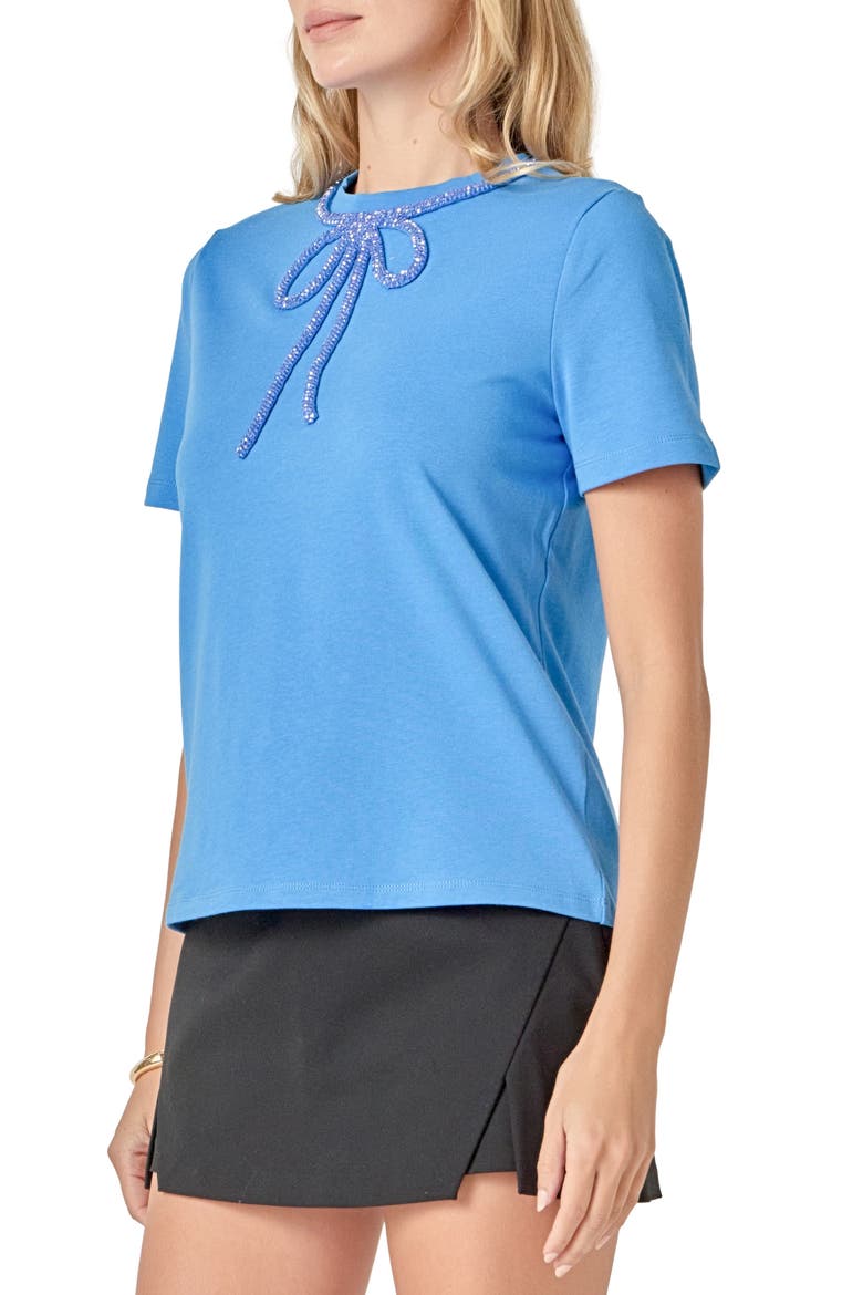 Beaded Bow Cotton T-Shirt, Alternate, color, BLUE