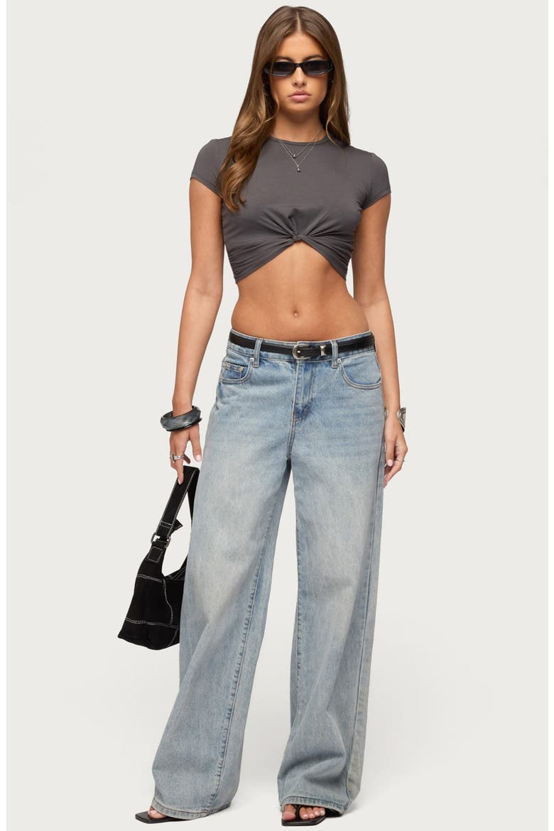 Sephey Twist Crop T-Shirt, Alternate, color, CHARCOAL