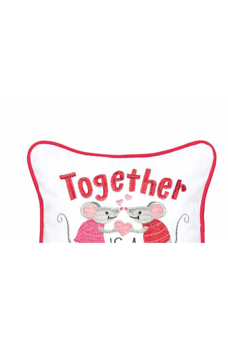 "Together Is A Wonderful Place to Be" Valentine's Day Mouse Cotton Blend Mini Accent Pillow 10" x 10", Alternate, color, White