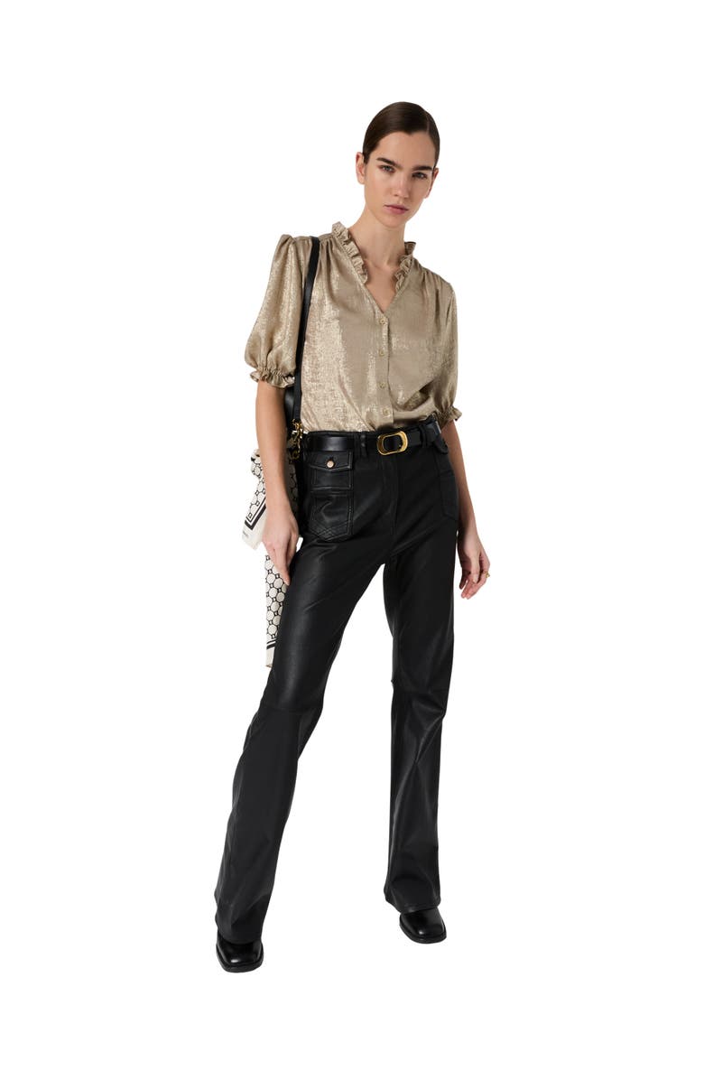 GERARD DAREL Ruffle V-Neck Soft Puff Sleeves Shirt, Alternate, color, Yellow