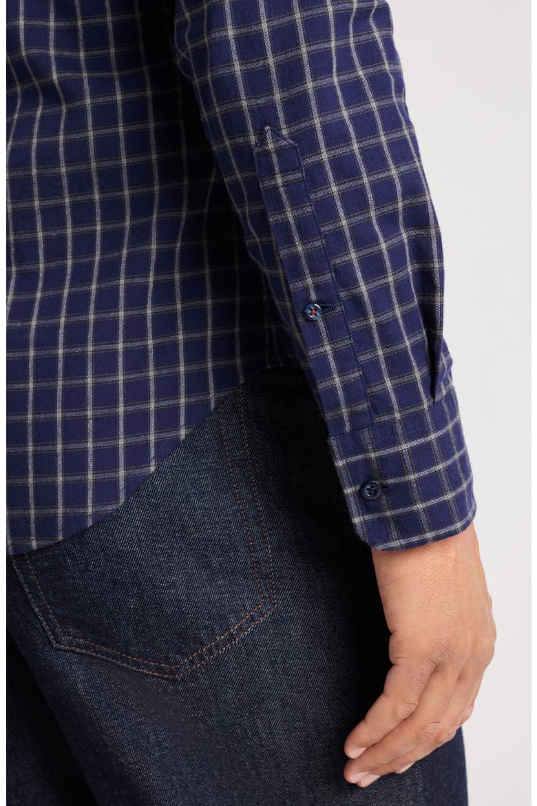 Everyday Lightweight Flannel Plaid Button-Up Shirt, Alternate, color, NAVY BLUE RUFUS PLAID