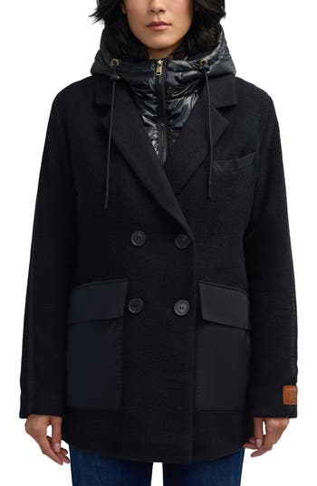 Scotch & Soda Nissa Water Repellent Peacoat With Removable Bib In Black