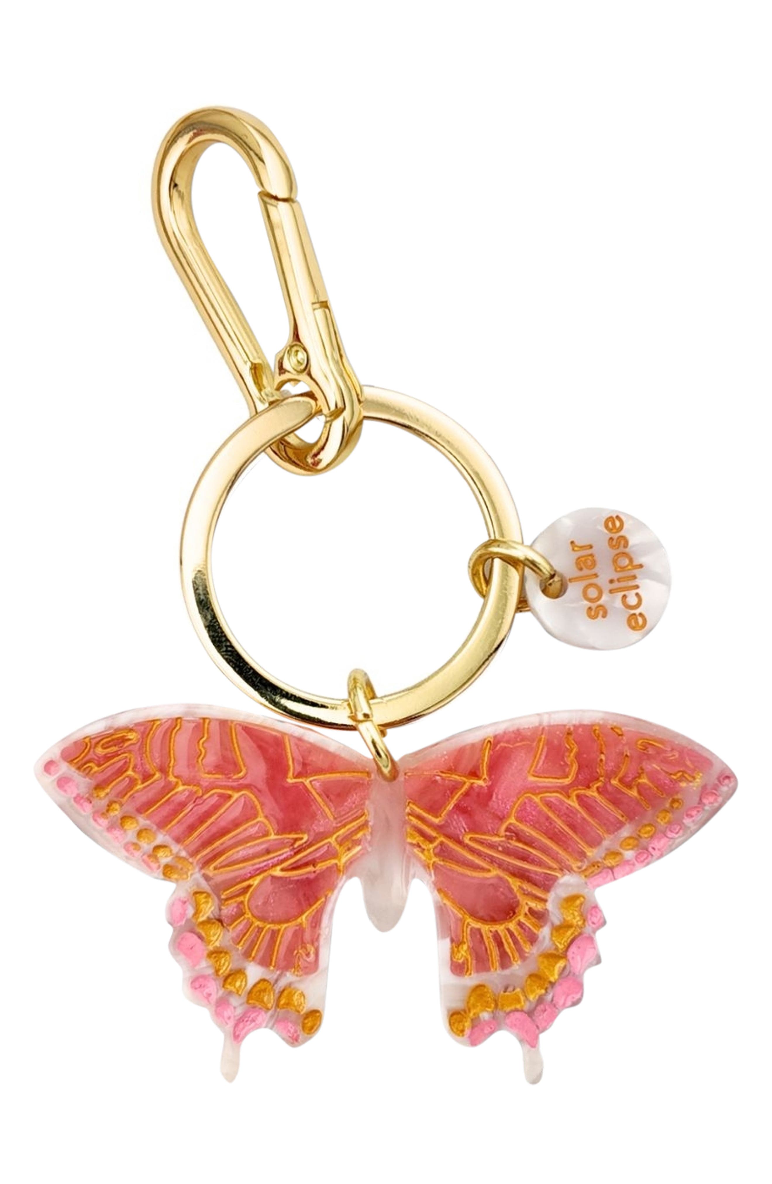 Solar Eclipse Hand Painted Swallowtail Key Chain Bag Charm, Main, color, Pink