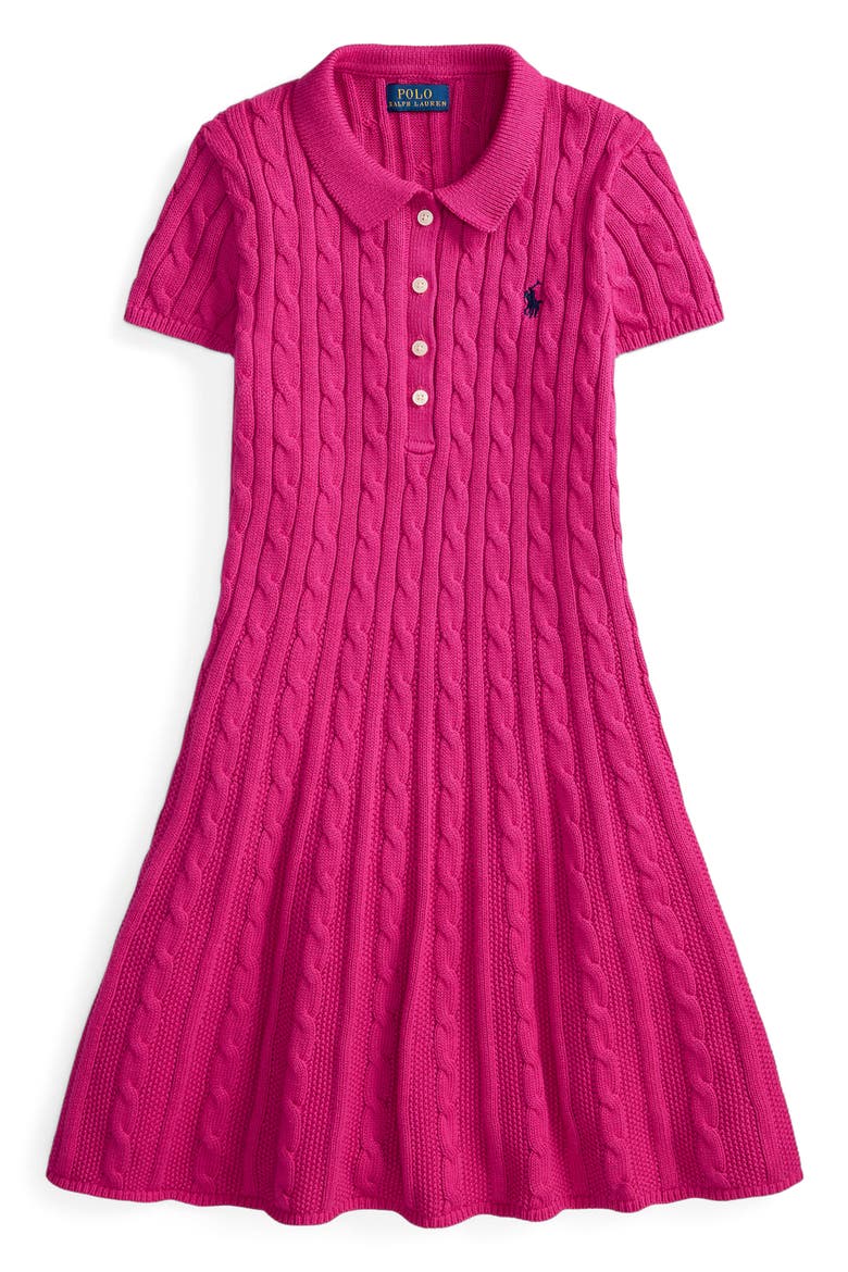 Kids' Cable Stitch Sweater Dress, Main, color, PREPPY PINK
