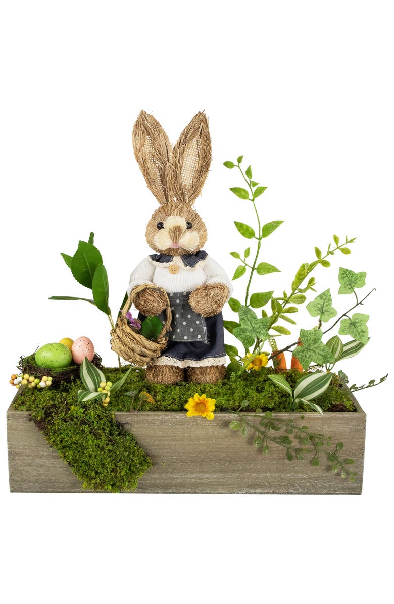 Northlight Boxed Garden Arrangement with Bunny Easter Decoration - 17.25", Alternate, color, Brown