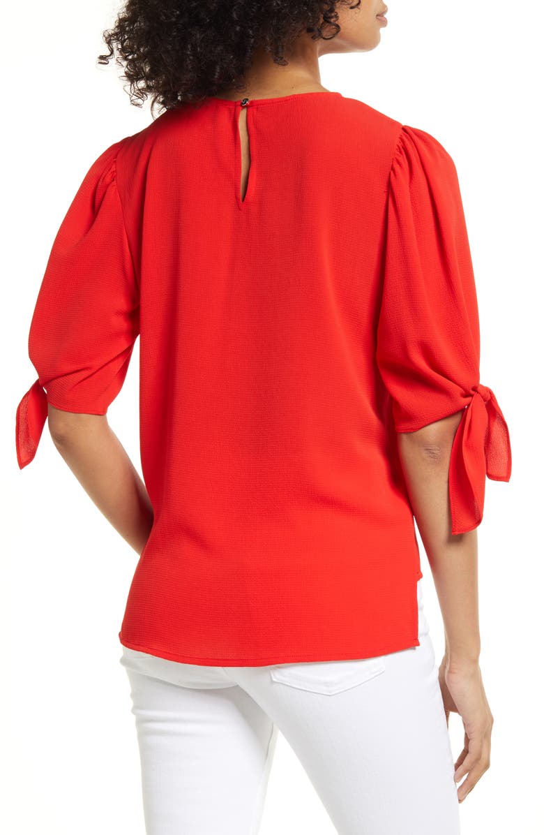 CeCe Tie Sleeve High-Low Blouse, Alternate, color, Scarlet Red Glow