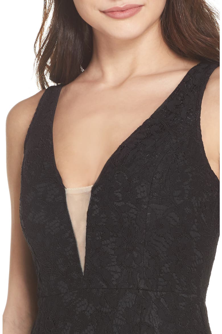 Plunging Neckline Lace Trumpet Gown, Alternate, color, BLACK