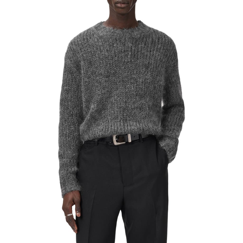 Allsaints Mens Charcoal Grey Myles Oversized-fit Mohair-blend Jumper Xs In Gray