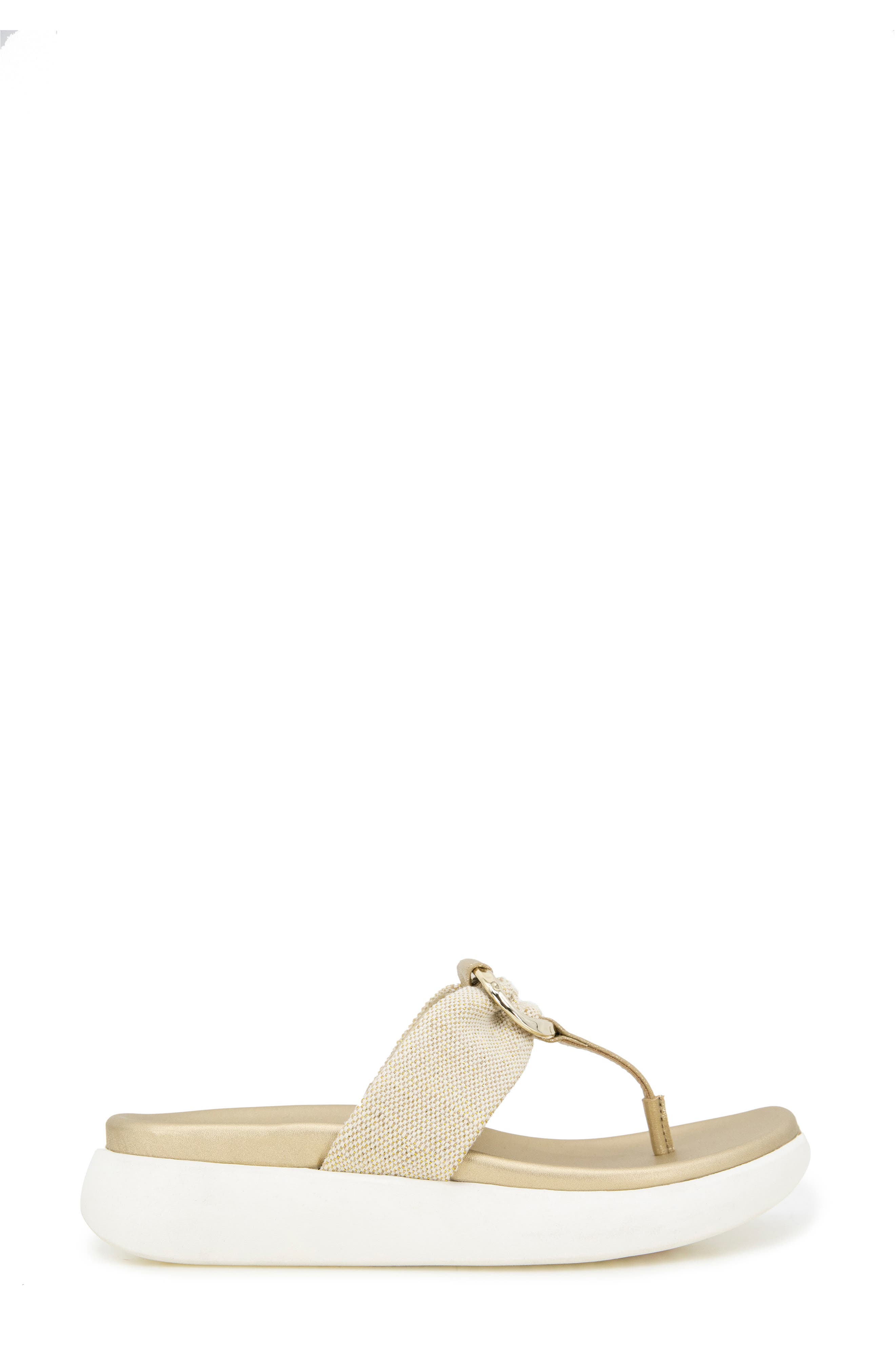 Reaction Kenneth Cole Tina Thong Sandal, Alternate, color, Soft Gold Canvas