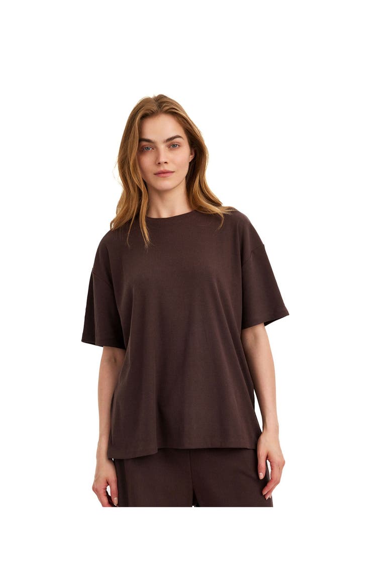 Summer Lounge Ribbed T Shirt, Main, color, Brown