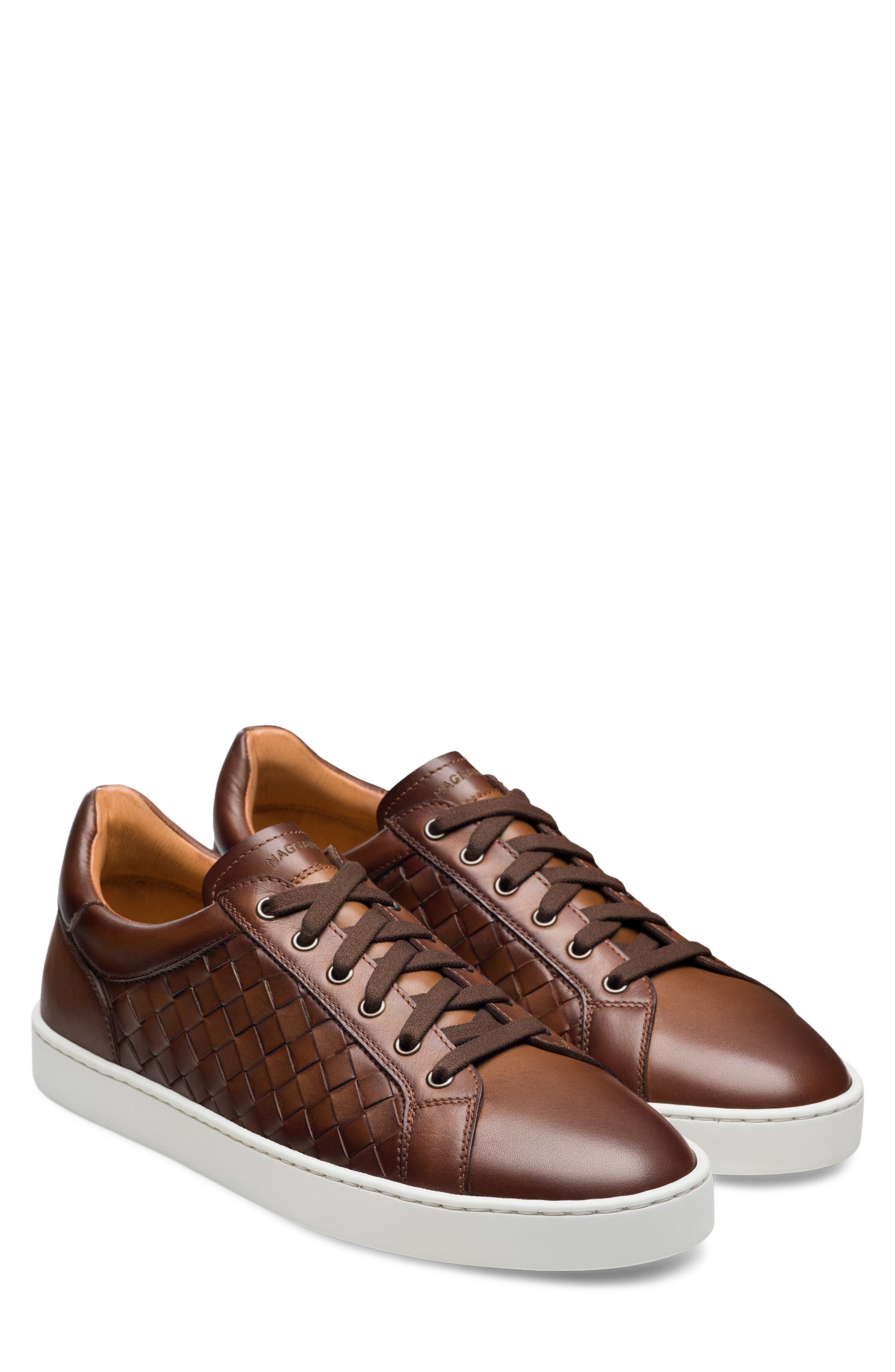 Magnanni Cote Lo Woven Leather Sneaker, Main, color, Tabaco