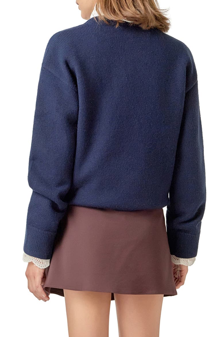 Faux Pearl Heart Crewneck Sweater, Alternate, color, NAVY