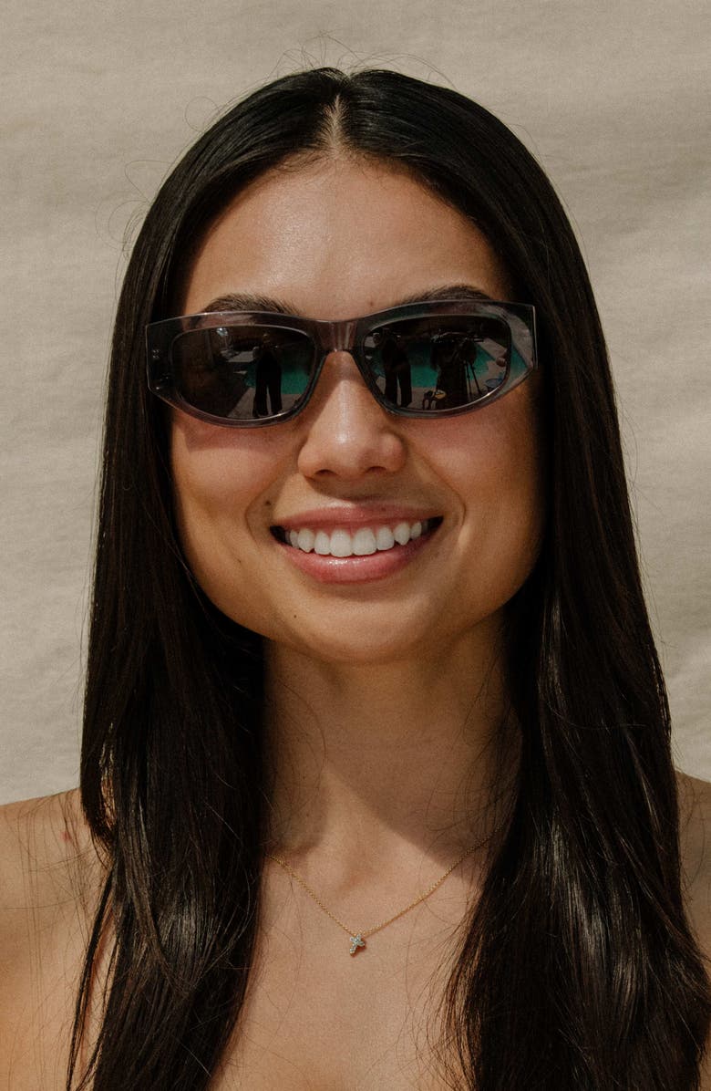 Mohala Eyewear Kalia 55mm Low Bridge Wide Width Polarized Oval Sunglasses, Alternate, color, Tahitian Pearl / Gray Lenses