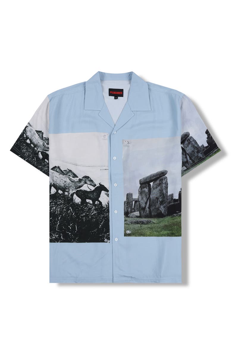 PLEASURES Stone Horse Camp Shirt, Alternate, color, Powder Blue