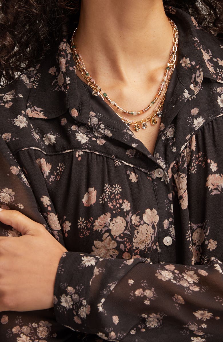 Lucky Brand Floral Button-Up Shirt, Alternate, color, Black Multi Combo