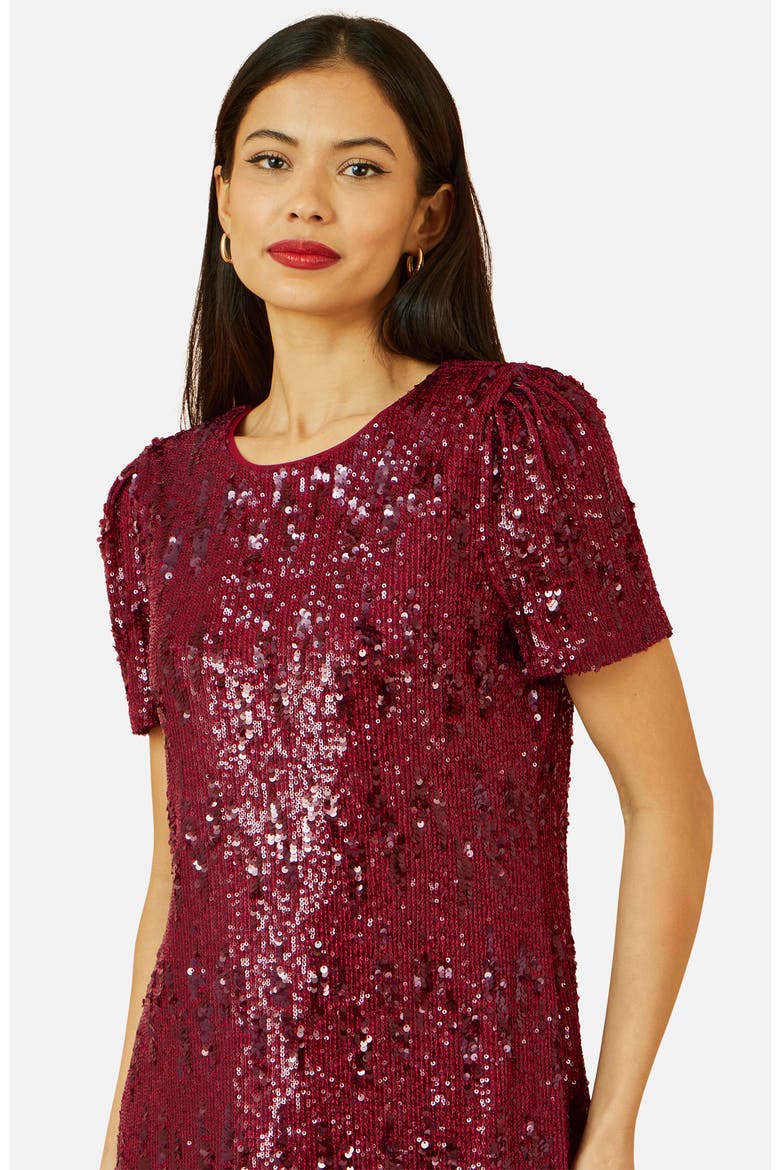 Sequin Stretch Tunic Dress, Alternate, color, Burgundy