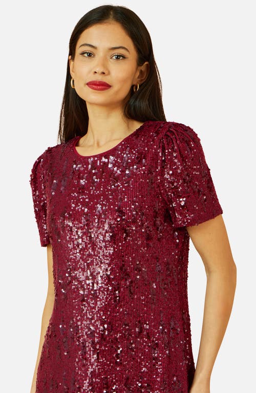 Yumi Sequin Stretch Tunic Dress In Burgundy