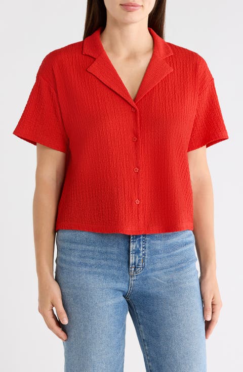 Short Sleeve Knit Button-Up Shirt