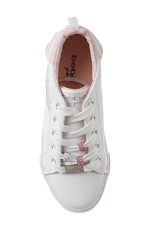 Bebe Little Girls Low Top With Rhinestones Beads And Plate Sneakers In White