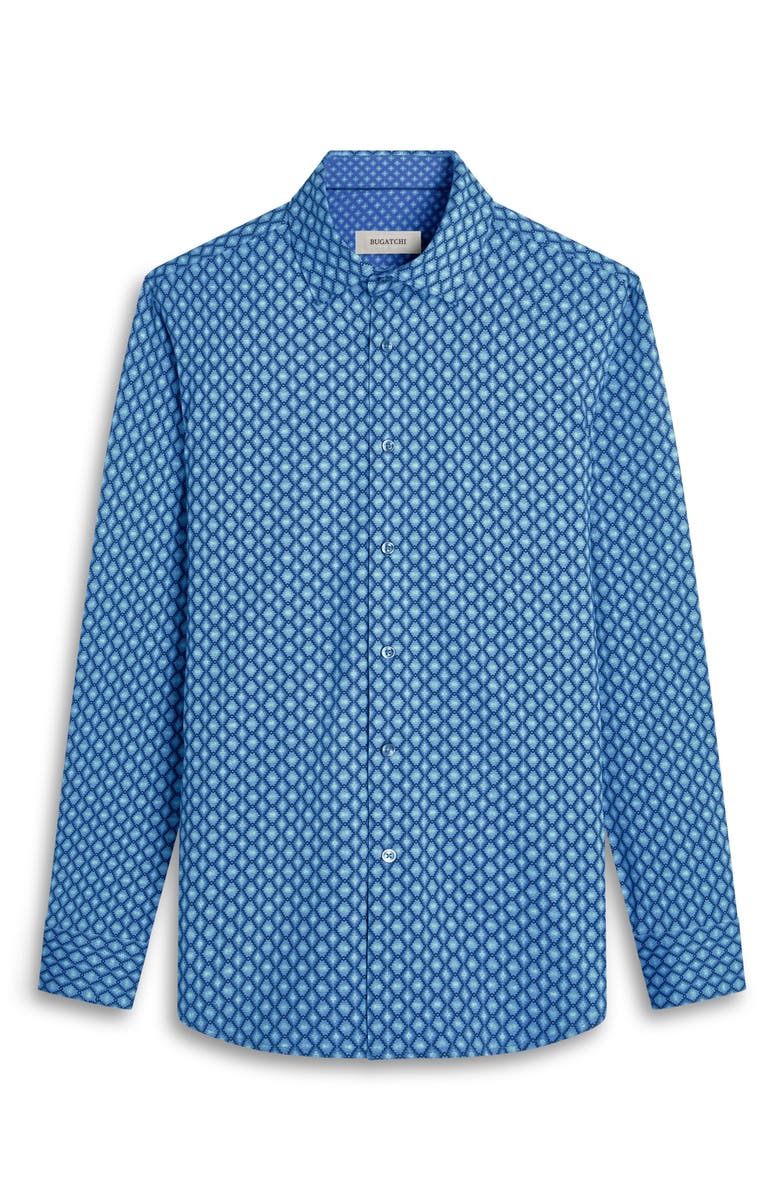 Bugatchi Jimmy OoohCotton<sup>®</sup> Geo Print Button-Up Shirt, Alternate, color, Teal