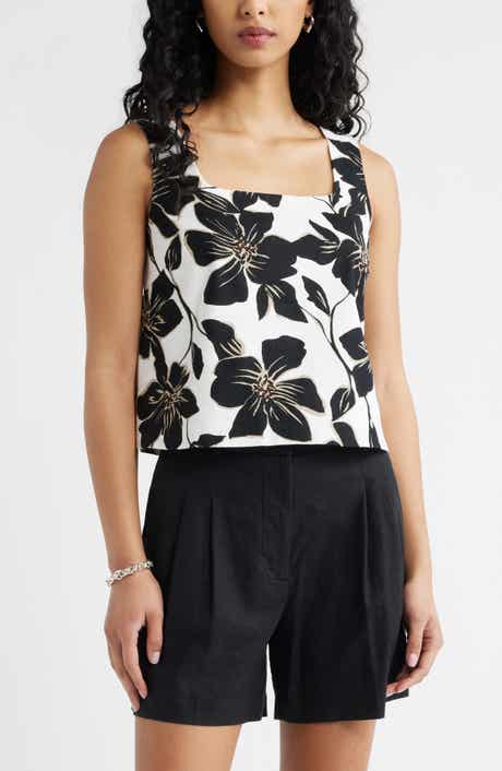 Square Neck Sleeveless Linen Blend Top