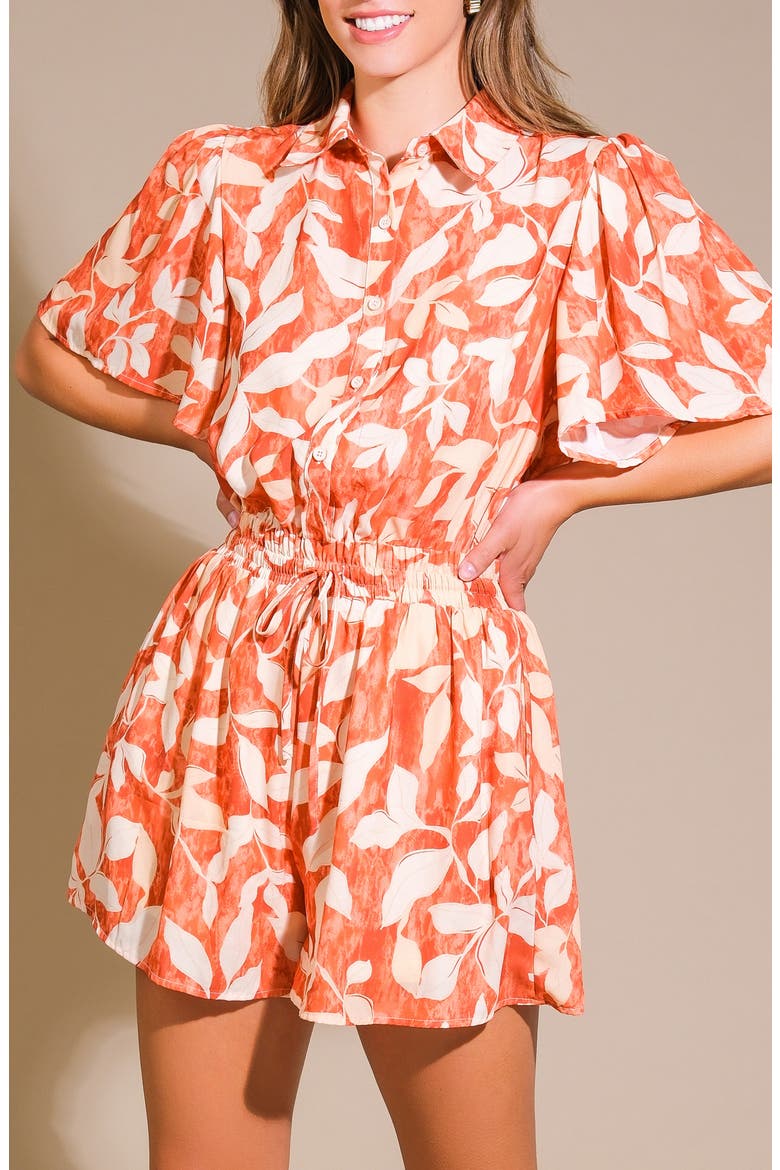 Print Collared Romper, Alternate, color, RUST