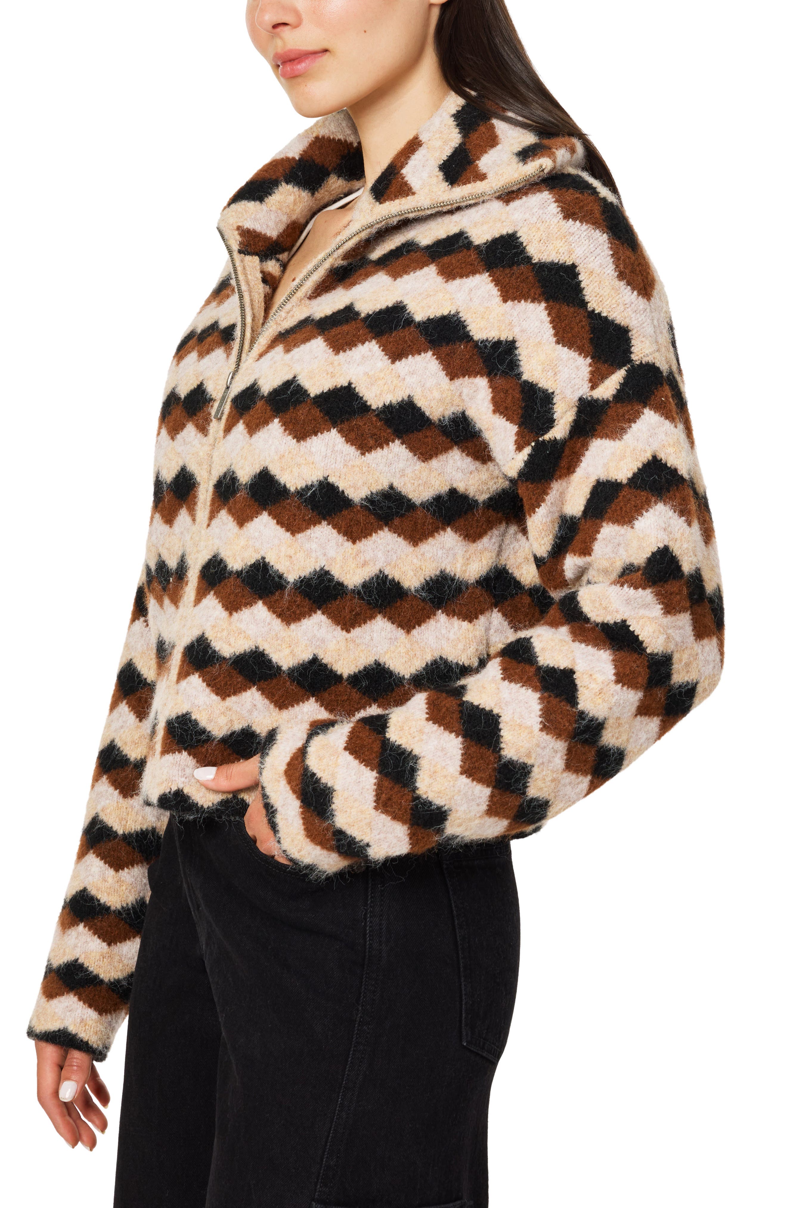 Habitual Diamond Check Zip Sweater Jacket (Women) | Nordstromrack