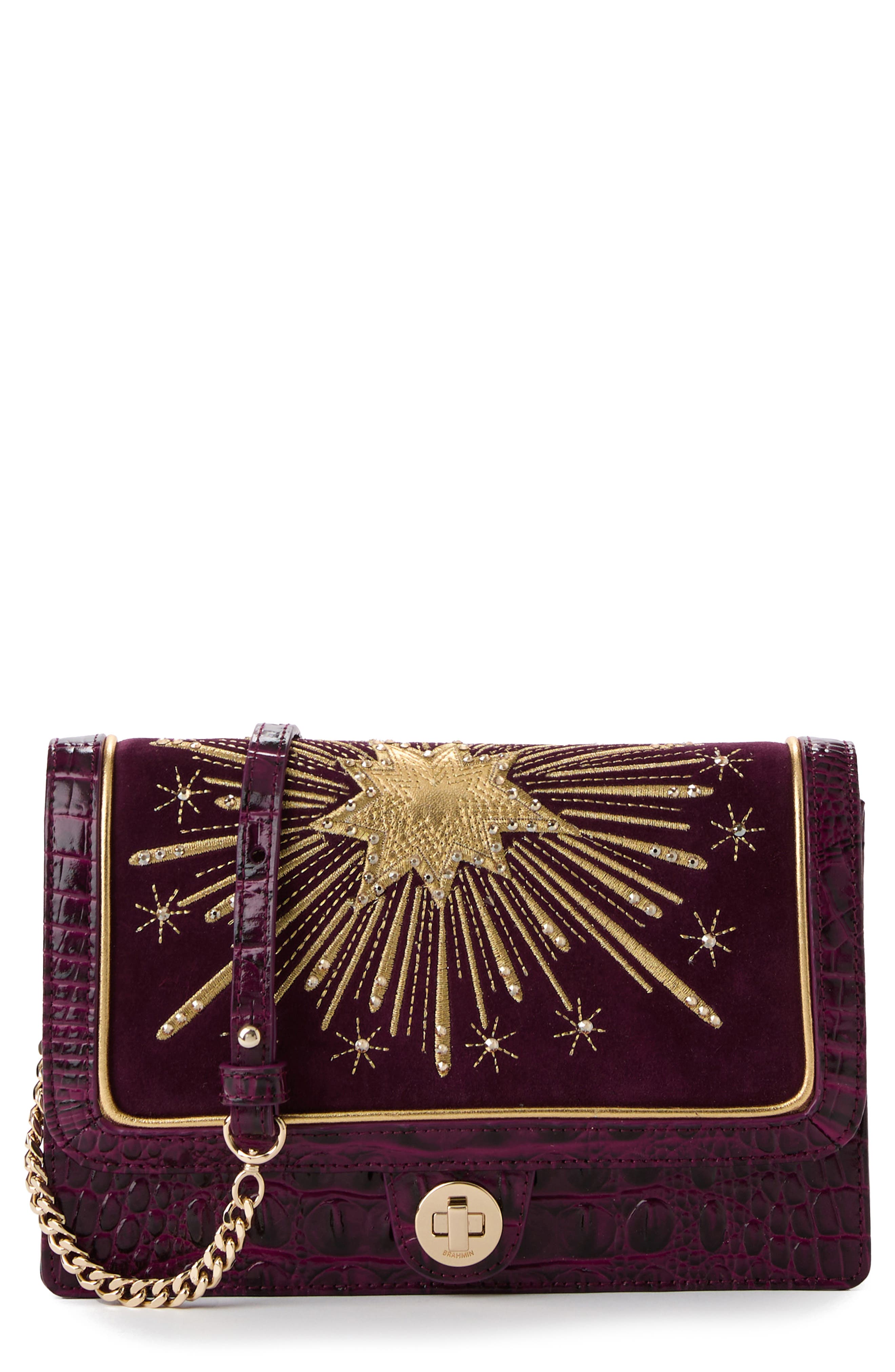 Wendy Croc Embossed Leather Crossbody Bag, Main, color, SUGAR PLUM