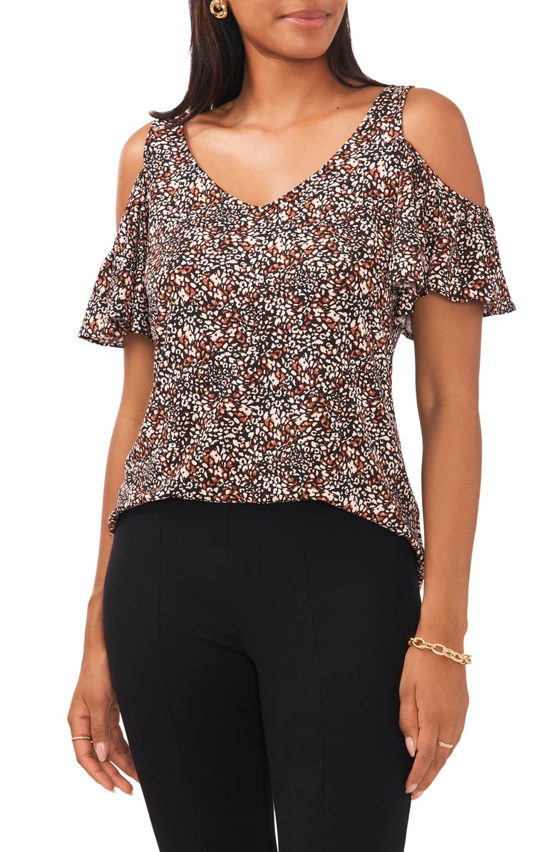 Chaus Print Cold Shoulder Flutter Sleeve Knit Blouse, Main, color, 
