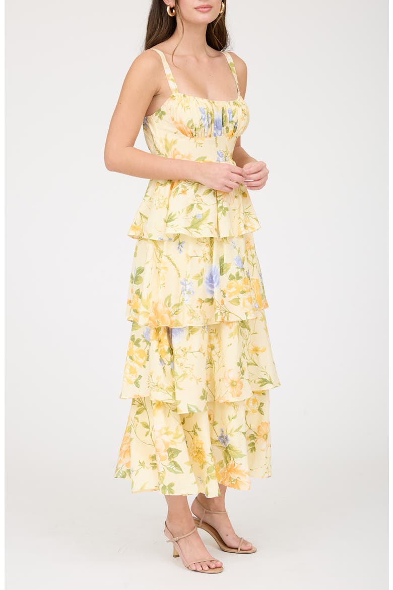 Floral Tiered Dress, Alternate, color, BUTTER YELLOW MULTI