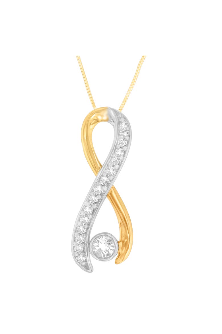 10K Two-Tone Gold 1/5 cttw Diamond Radiant Ribbon Pendant Necklace, Alternate, color, Yellow