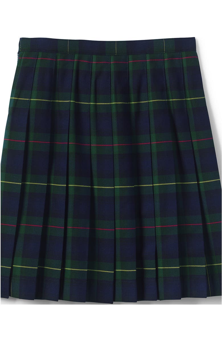 Lands' End School Uniform Girls Plaid Pleated Skirt Below the Knee, Alternate, color, Hunter/Classic Navy Plaid