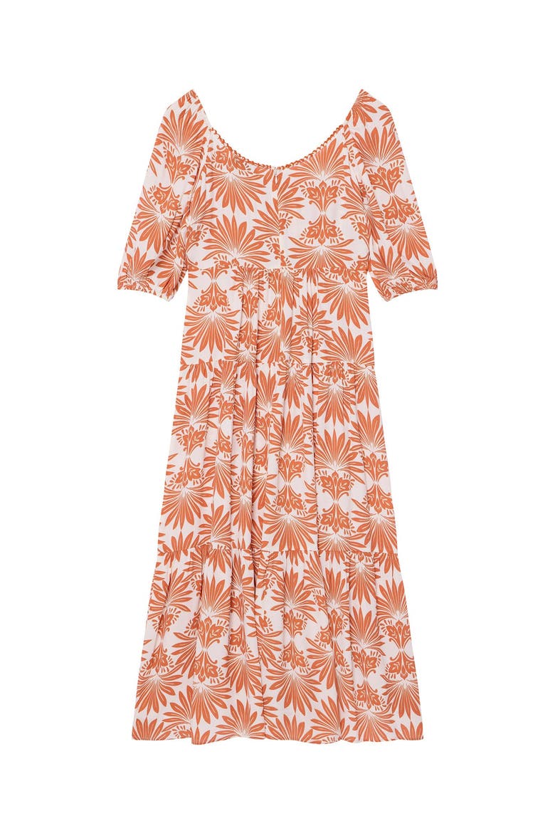 Floral V-neck Printed Midi Dress., Alternate, color, Orange