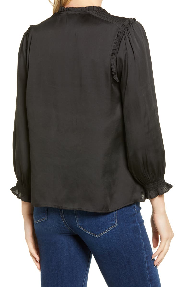 PAIGE Kaylynn Tie Neck Long Sleeve Blouse, Alternate, color, Black