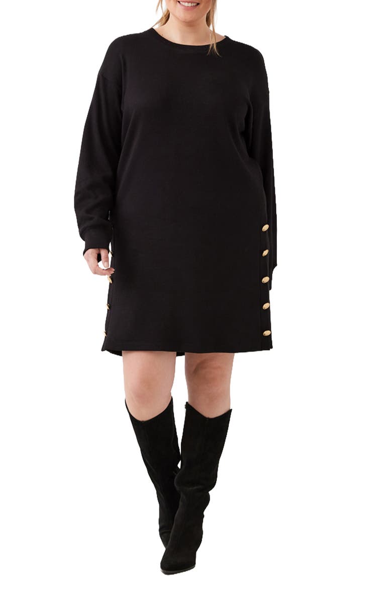 Crewneck Button Detail Shift Dress, Main, color, BLACK