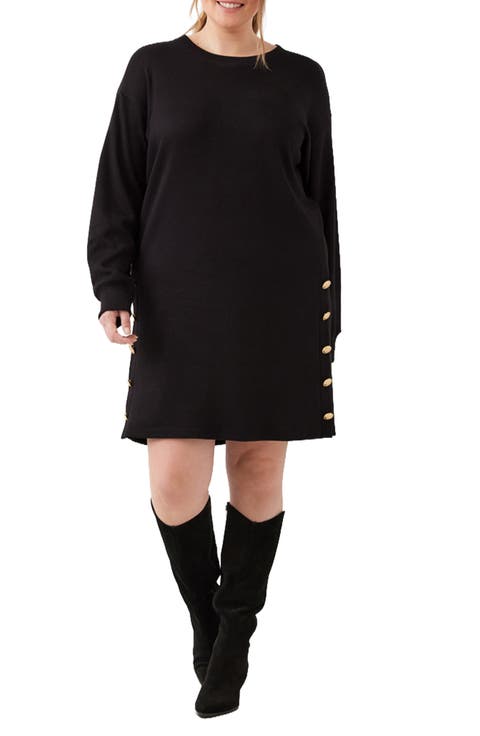 Crewneck Button Detail Shift Dress