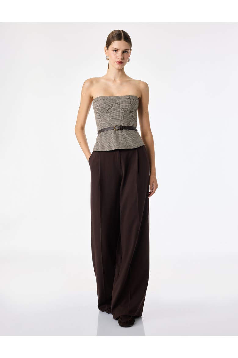 Strapless Houndstooth Corset Top With Belt, Main, color, BROWN CHECK