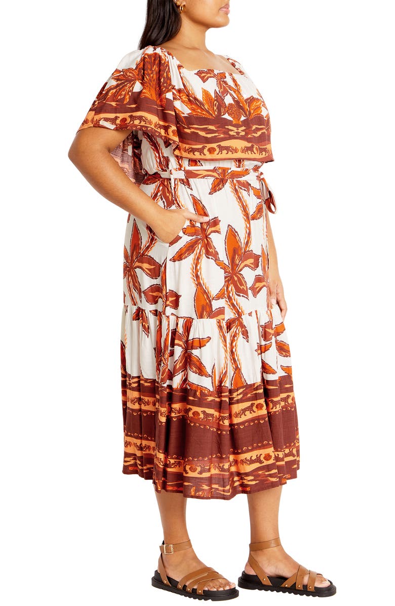 City Chic Talia Tie Belt Midi Dress, Alternate, color, Tahitian Brd