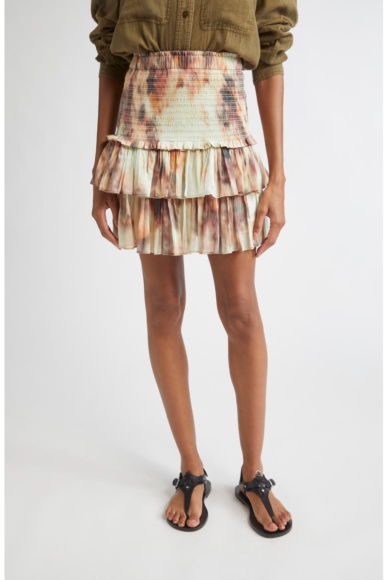 Naomi Tiered Tie Dye Cotton Miniskirt, Main, color, BEIGE