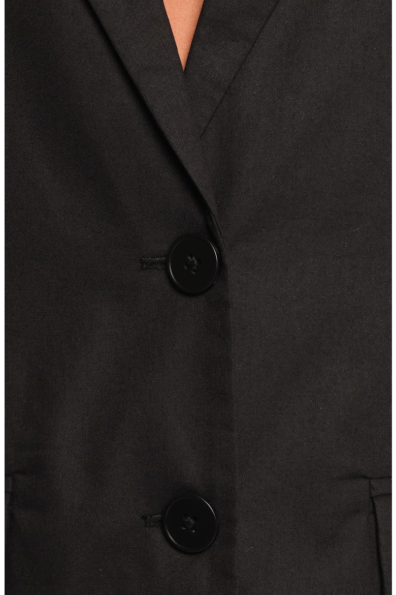 Brielle Short Sleeve Cotton & Linen Blazer, Alternate, color, BLACK