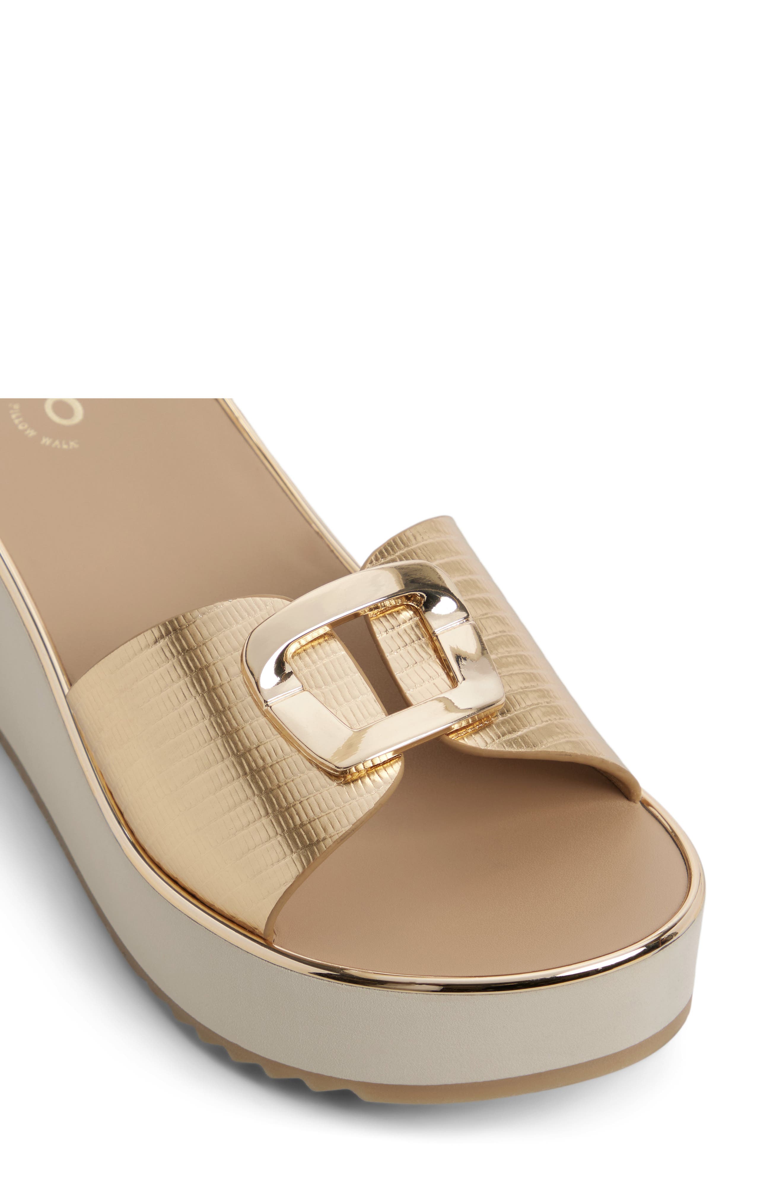 ALDO Menhaden Platform Wedge Slide Sandal, Alternate, color, Gold