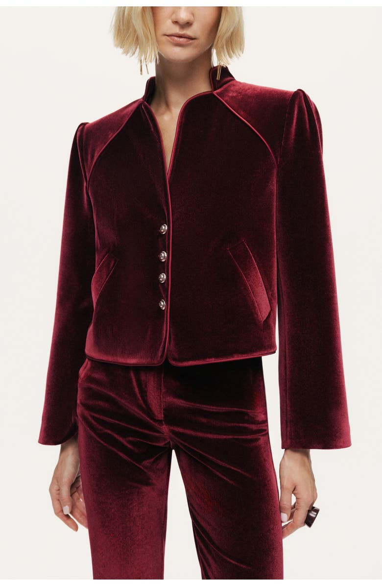 Nocturne Velvet Cropped Jacket, Alternate, color, Burgundy