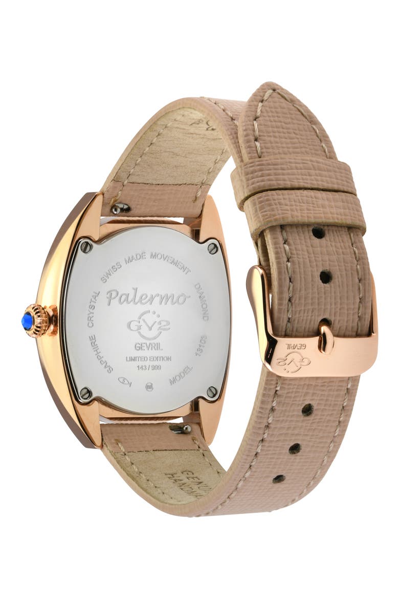 Palermo Diamond & Gemstone Leather Strap Watch, 35mm, Alternate, color, ROSE GOLD