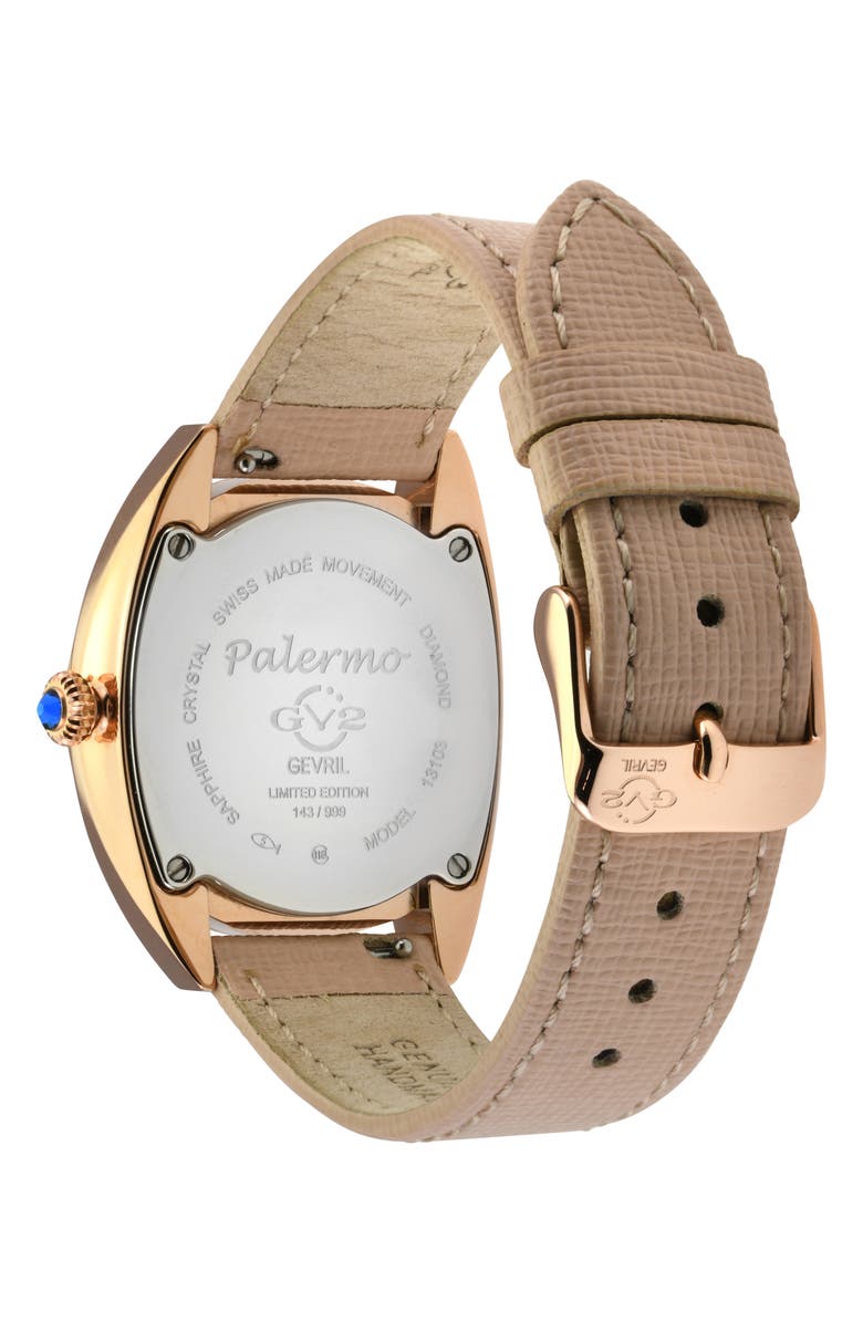 GV2 Palermo Diamond & Gemstone Leather Strap Watch, 35mm, Alternate, color, Rose Gold