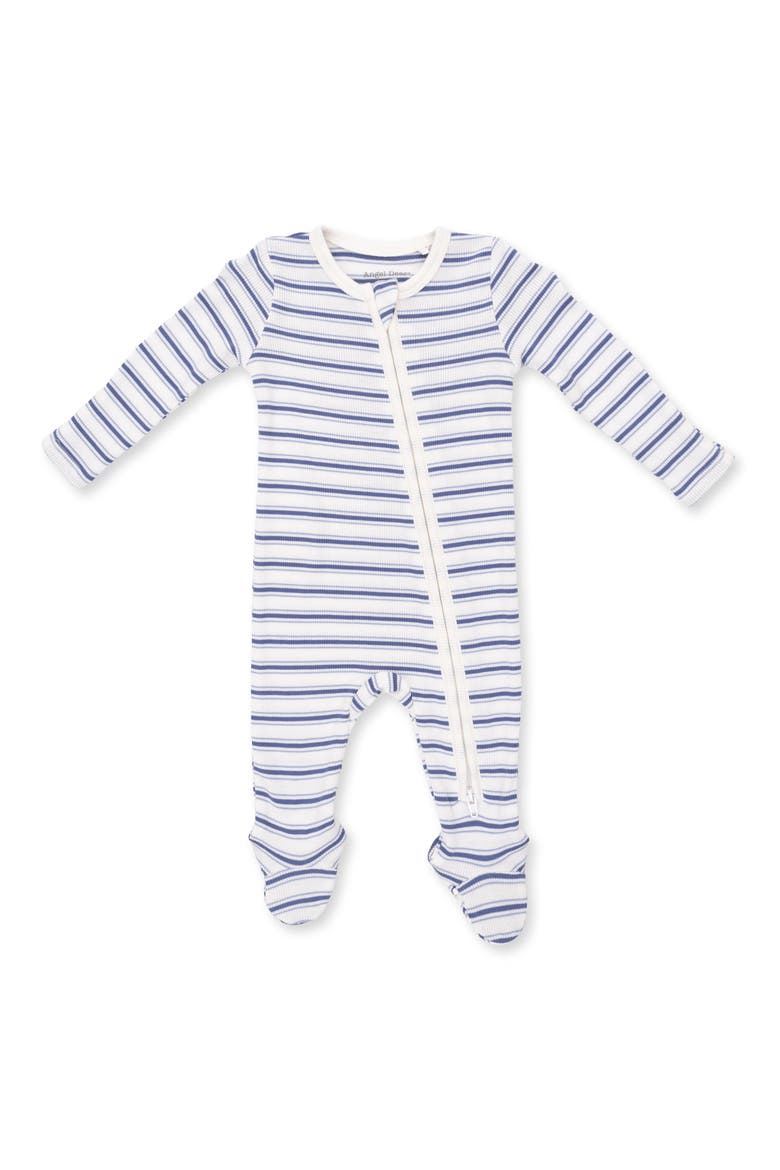 Stripe Rib Two-Way Zip Footie, Main, color, CREAM BLUE