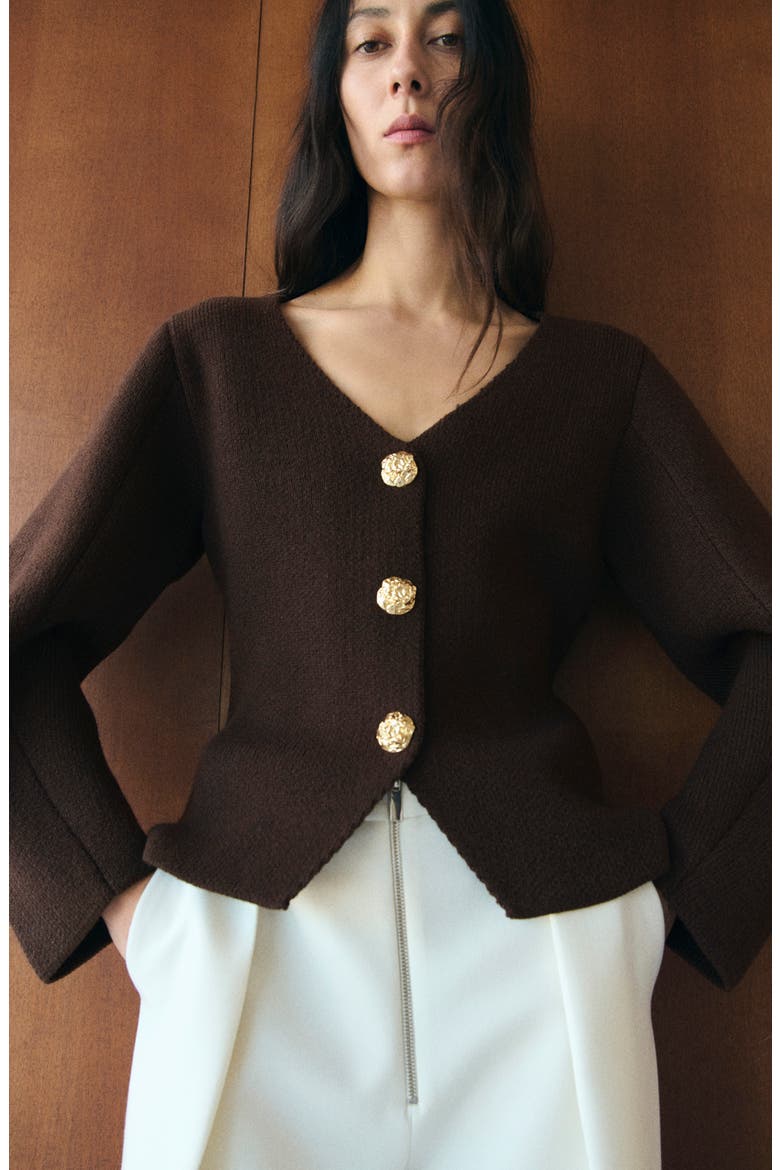 V-Neck Cardigan, Alternate, color, CHOCOLATE