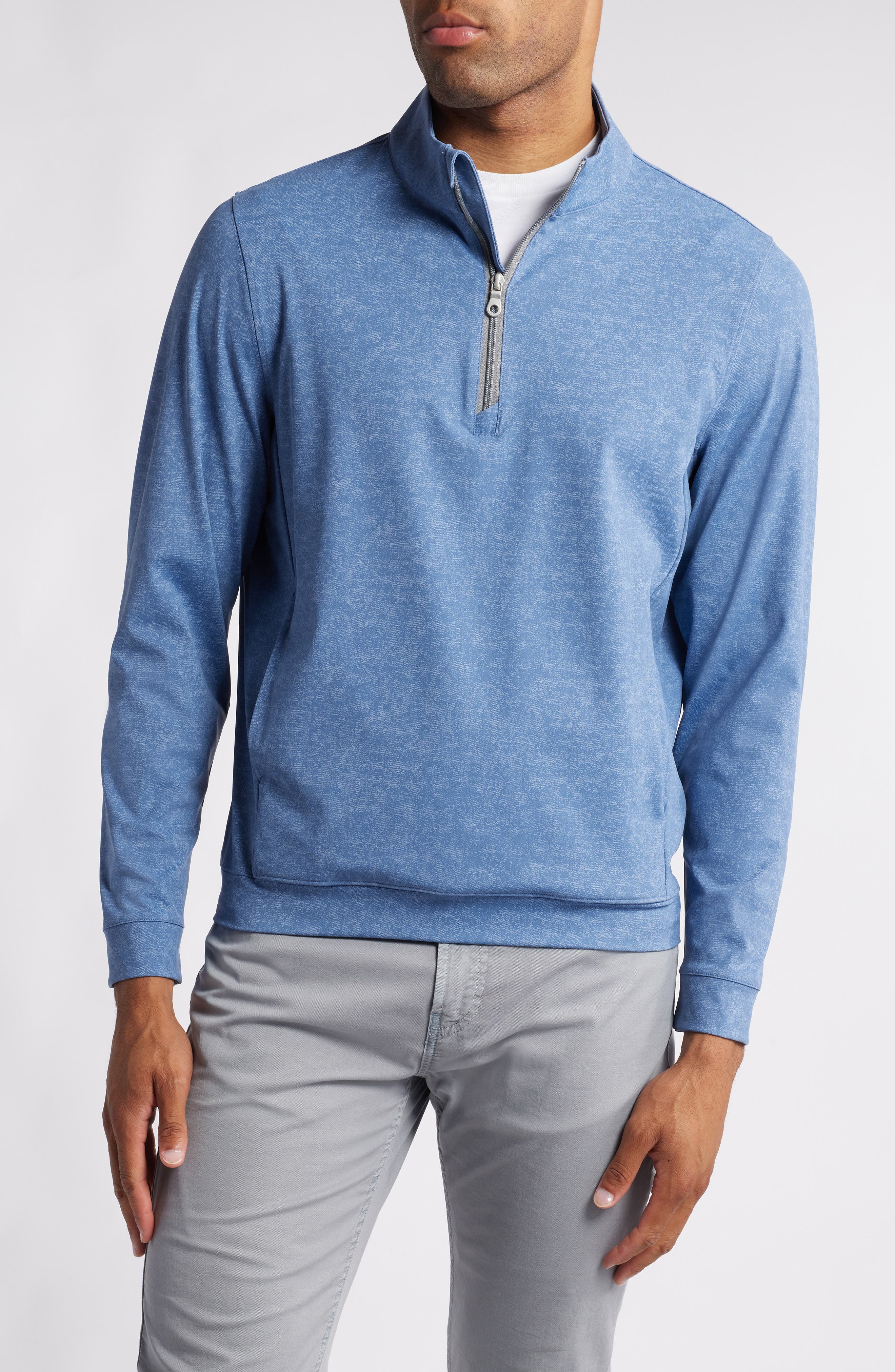 Scott Barber Mélange Stretch Quarter Zip Pullover in Denim 