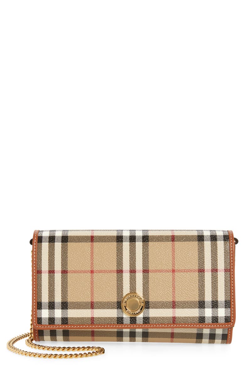 Burberry Hannah Check Coated Canvas Wallet on a Chain, Main, color,